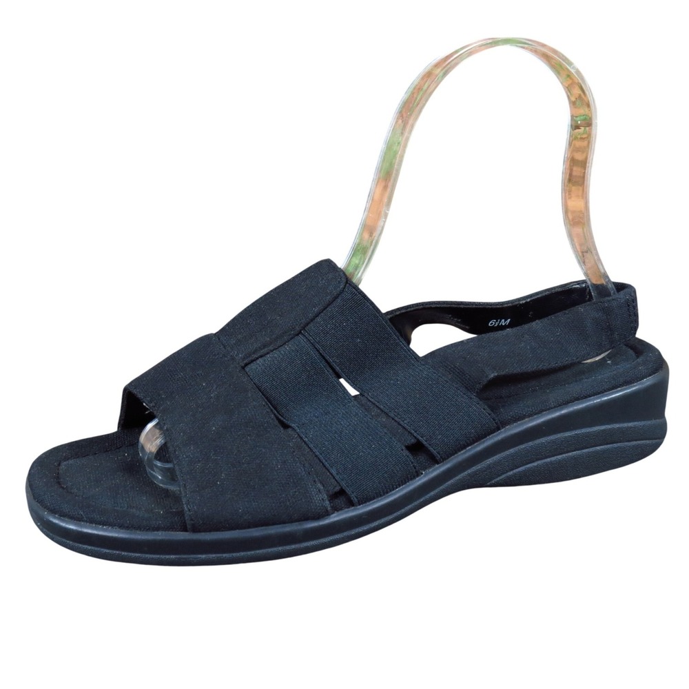 Grasshoppers Women Slingback Sandal Sz 6.5 M Casual Comfort Walking Black Fabric